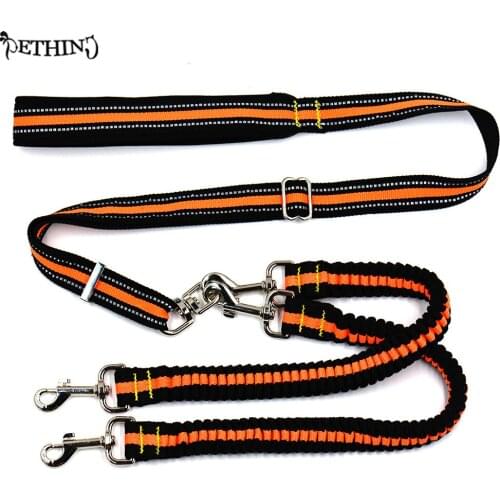 New Nylon Adjustable dog double 2 dog leash reflective strip Lead No Tangle Dog Lead Coupler Elastic strong dog leash double