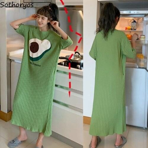 Nightgowns Women Printed Oversize Loose Cartoon Fashion Sweet Korean Style Home Nightwear Students Chic Lovely Casual Sleepshirt