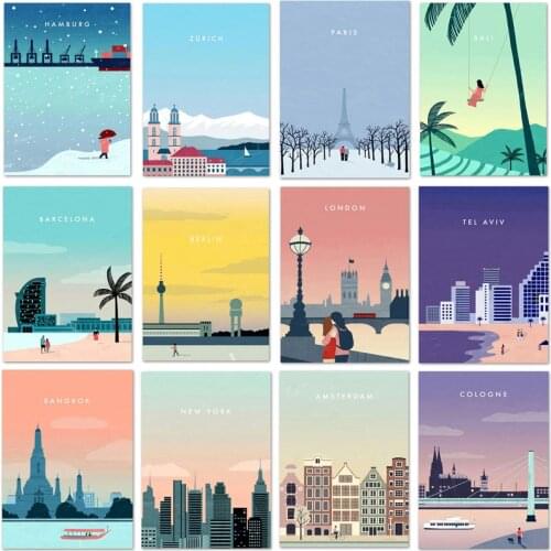 Nordic City Landscape Diamond Painting Cross Stitch 5D DIY Full Drill London Paris Amsterdam Scenery Home Room Decor Gift