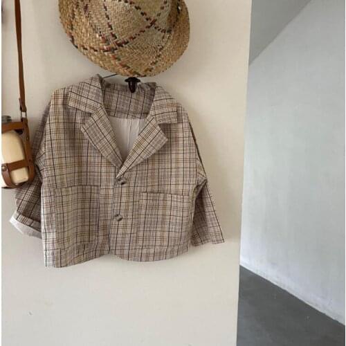 2021 new style girls boys cotton full sleeve plaid coat autumn kids jacket