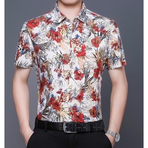New Summer 2020 Male Shirt Fashion Printed Clothes Short Sleeve Floral Printing Dress Shirt Free Shipping