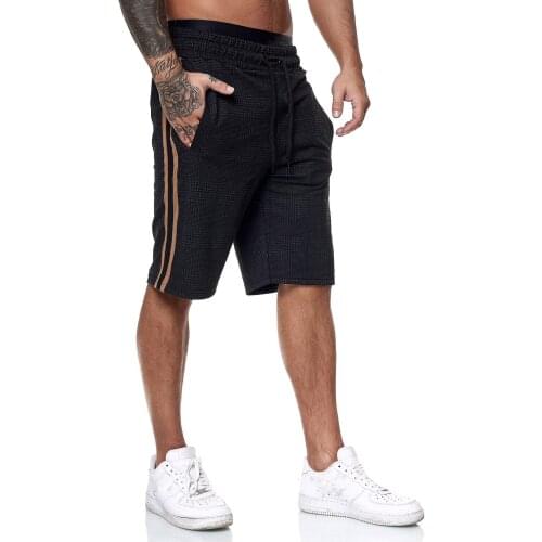 New Men Running Shorts High Waist Pocket Home Gym Sports Exercise Wear String Elatic Waist Fitness Stripe 2020