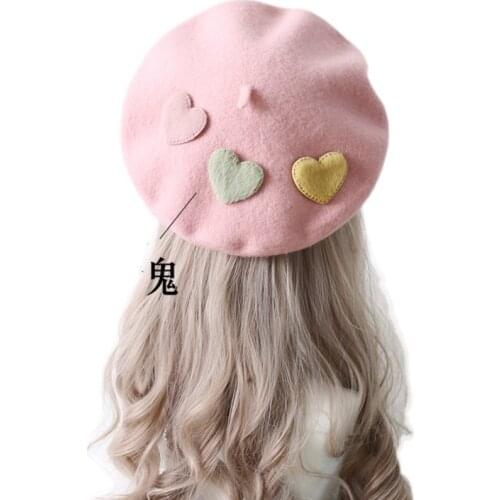 Original small fresh wild soft girl Lolita love woolen biscuits hat beret painter hat love hat