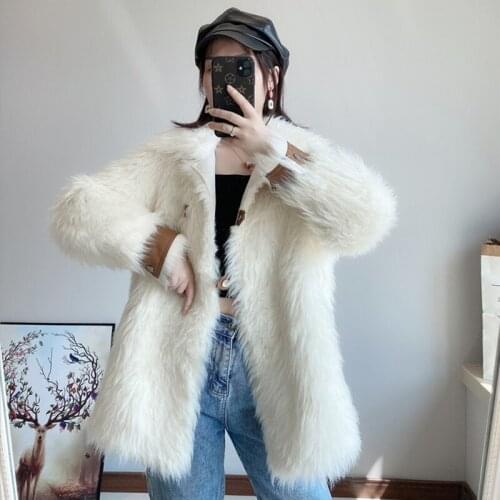 Winter Womens Wool Coat Fur One-Breasted Single-Breasted Hoodless Lapel Ladies Loose Warm Jacket Fashionable Temperament Casual