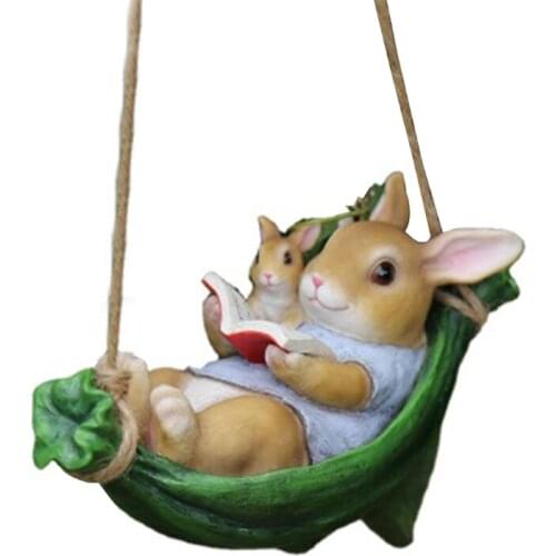 Easter Ornament Garden Bunny Statue Lying Reding Resin Rabbit Sculpture for Outdoor Patio Yard Lawn Hanging Pendant Decoration