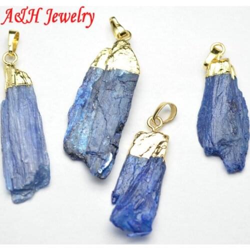 10pcs Blue Color Natural Kyanite Free From Gold Color Pendants Fashion Women Jewelry Making Materials