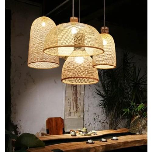 Retro Bamboo Lamp Art Pendant Light Lighting Restaurant Hotel Rattan Pendant Lights Living Room Hanging Lamp Kitchen Fixtures