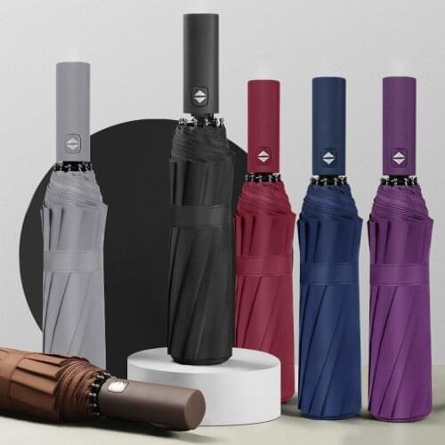 12K Enlarged Fully Automatic Pure Color Business Umbrella Three Folding Men and women Reinforced Windproof Strong Umbrella