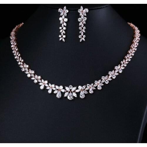 CLEAR FAMOUS BRAND BRILLIANT CRYSTAL ZIRCON EARRINGS AND NECKLACE JEWELRY SET WEDDING DRESS ACCESSARIES