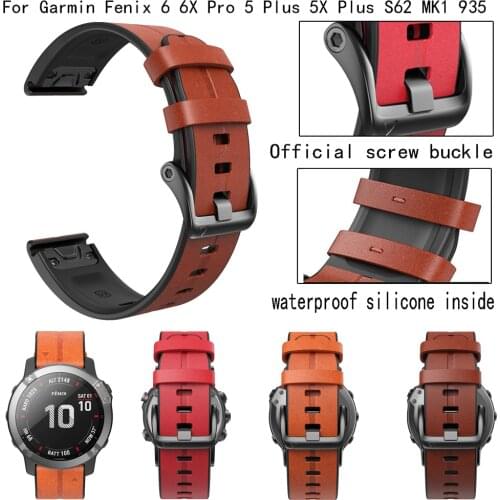 22 26mm Watch Band For Garmin Fenix 6 6X 5X 5 3HR Forerunner 935 Quick Release Straps Leather Bracelet Replacement Accessories