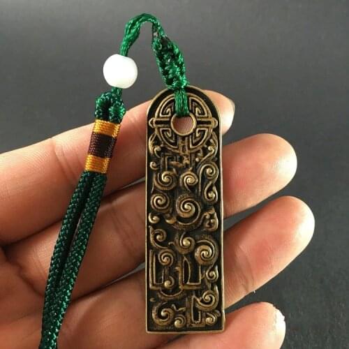 Collectable Chinese Brass Carved Longevity Pattern In Mongolia Rectangular Bronze Medal Exquisite Small Pendant Statues