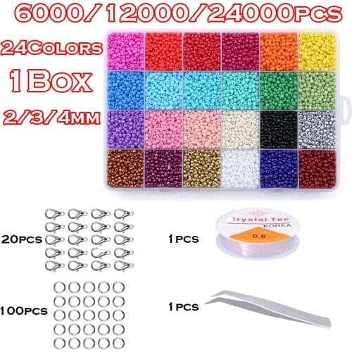 6000/12000/24000pcs 24Color 2/3/4mm Glass Seed Beads Material for DIY Making Jewelry Earring Necklace Bracelet Accessories