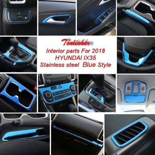 Tonlinker Cover sticker for Hyundai IX35 2018-19 Car styling 1-4 Pcs Stainless steel Blue Car Interior parts Cover Stickers