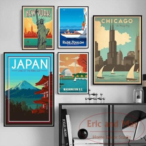 Tourism World Travel City Minimalist Vintage Canvas Posters Amsterdam London New York Print Wall Art Decoration