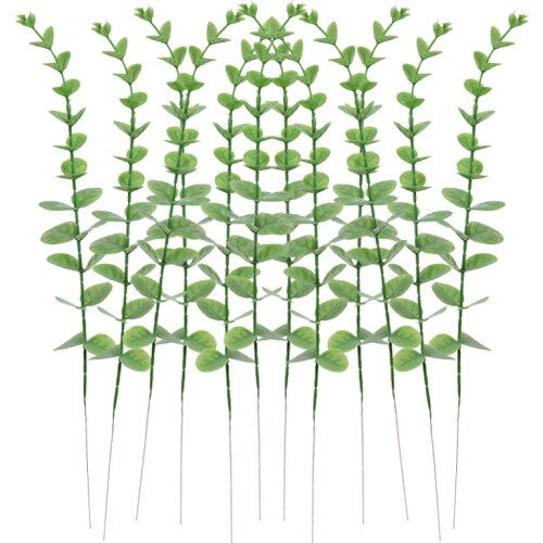 12pcs High Quality Plastic Eucalyptus Leaves Fake Plant Leaf Bunch Wedding Flower Wall Home Decoration Greenery Plant Material