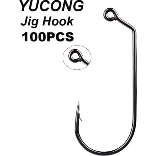 YUCONG 100PCS/lot Carbon Steel Worm Hooks 1/0-5/0# Big Series Jig Hooks Offset Saltwater Bass Fishing Hooks Barbed Single Hooks