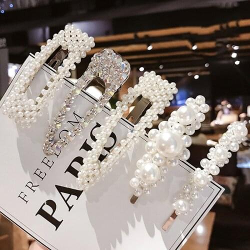 New Korean Simulated Pearl Barrettes Beaded Geometric Women Hair Clip Hairgrips Hair Accessories Girls Jewelry Fashion Hair Pins