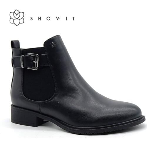 Lady casual Black ankle boots female corporate shoes basic footwear for women Chelsea Pointed toe Mid-heel Female winter boots