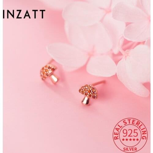 INZATT Real 925 Sterling Silver Zircon Mushroom Stud Earrings For Fashion Women Punk Fine Jewelry Accessories Drop Shipping