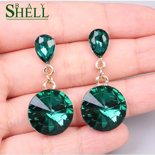 Shell Bay green Crystal Drop Earrings For Women Fashion Rhinestone Boho Trendy Luxury Geometric Earrings Wedding Party Jewelry