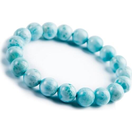 11mm Genuine Blue Natural Larimar Bracelet Women Female Stretch Crystal Round Bead Bracelet Drop Shipping