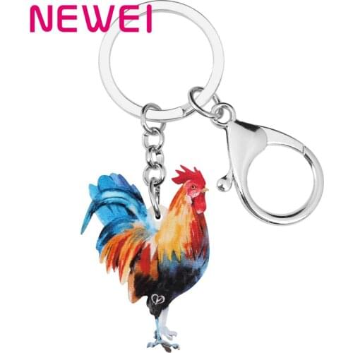 NEWEI Acrylic Rooster Cock Chicken Key chains Farm Animal Key Ring Bag Car Purse Wallet Decoration For Women Girls Men Gift Bulk