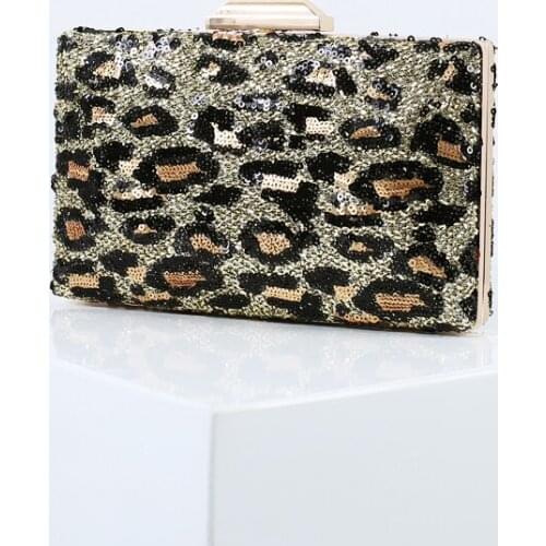 Girls Leopard Pattern Sequin Wallet Clutch Purse Box for women Wedding Party lady Shoulder Bag with Chain 2020 new style