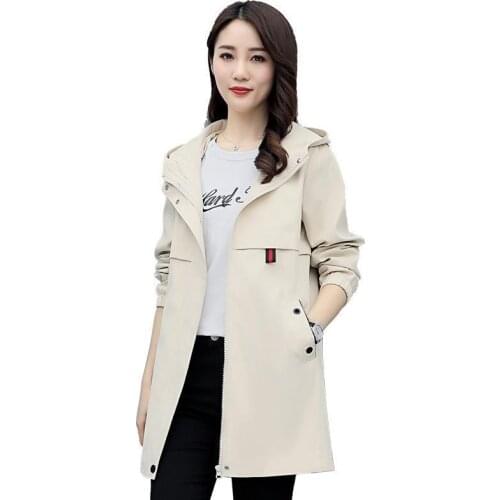 Lining Womens Trench Coat Fashion New Autumn Loose Long-sleeve Hooded Outwear All-match Casual Female Long Zipper Windbreaker