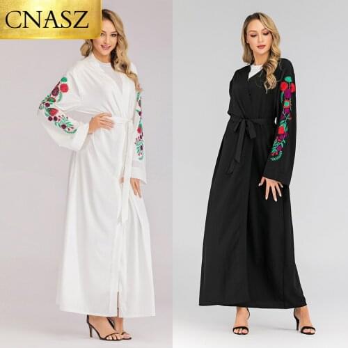 Embroidery Muslim Dress Women Dubai Abaya Black Robe Long Sleeve Cardigan Kaftan Elegant Design Maxi Dresses Clothes