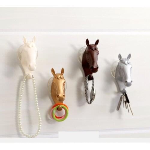 1PC Retro 3D Horse Head Hook Key Hanger Holder Animal Wall Mounted Suction Cup Hooks Decorative Pendant Hanging Necklace Hook