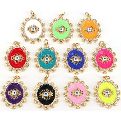 10Pcs Purple Neon Yellow Pink Black Turkey Lucky Eyes Oval Enamel Drop Oil Pendant Charm Feminine Jewelry