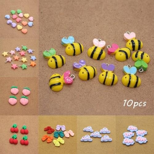 10pcs Rabbit Bee Heart Star Animal Food Resin Charms Mix Peach Cherry Earring Bracelet Pendants Diy For Jewelry Make Accessory