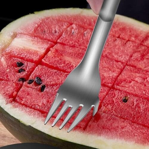2 In 1 Watermelon Fork Slicer Multi-purpose Watermelon Slicer Cutter Knife 304 Stainless Steel Kitchen Fruit Cutting Fork U2