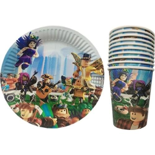 20pcs/set roblo game Paper Cups Plates Happy Birthday Decoration Baby Shower Festival For Kids Tableware Set Party Supplies