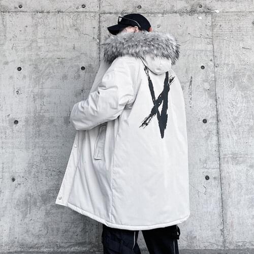 2021 Man Fashion Clothing Parka Winter New Mens Printing Long Parkas Woman Cotton Padded Coat Hip Hop Korean Streetwear