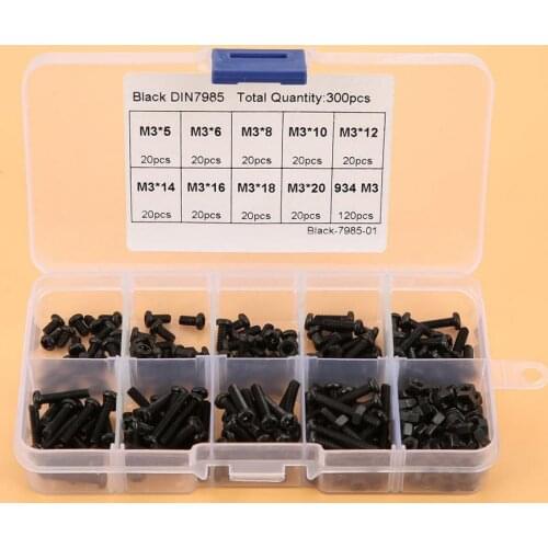 300pcs M3 Black Carbon Steel Pan Head Cross Drive Screw Bolt Nut Assortment Kit Screws