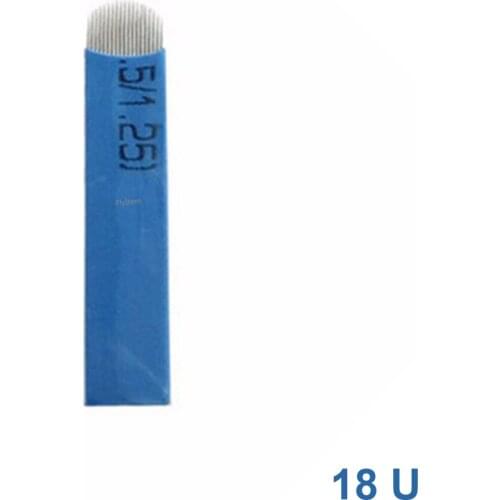 MIXPIN Blue 50PCS 18 Pin U Shape Tattoo Needles Permanent Makeup Eyebrow Embroidery Blade For 3D Microblading Manual Tattoo