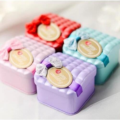 9pcs/lot Mini House Shape Tinplate Iron Happy Wedding Sweet Candy Box With Butterfly knot Engagement Party Favor Gift Box