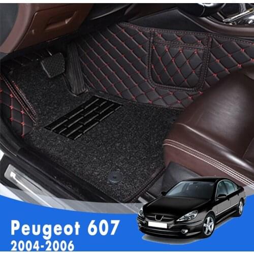 Car Floor Mats For Peugeot 607 2006 2005 2004 Luxury Double Layer Wire Loop Pedal Carpets Car Accessories Interior Leather Rugs
