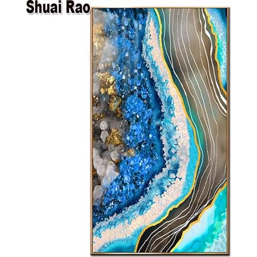 Large Fantasy Abstract Blue Gold diamond embroidery 5d square diy diamond painting full,diamond mosaic Sea scenery,wholesale