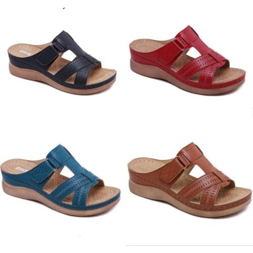2021 Summer Women Wedge Sandals Premium Orthopedic Open Toe Sandals Vintage Anti-Slip Leather Casual Female Platform Retro Shoes