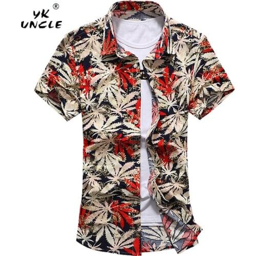 YKUNCLE Brand Fashion Men Short Sleeve Shirts Business Gentleman Floral Luxury Gold Stamping Shirts Mecerized Cotton Dress Shirt