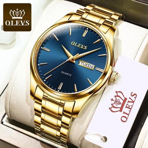 OLEVS Luxury Brand Gold Watch Men Stainless Steel Waterproof Mens WristWatch Fashion Casual Male Clock Relogios Masculino