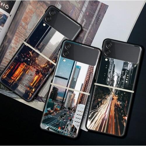 Phone Case For Samsung Galaxy Z Flip 3 5G Black Hard Cover ZFlip 3 Shockproof Bumper Z Flip3 Cases Fundas Free City New York Sac