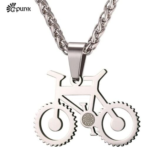 Black Bicycle Necklaces with 55cm 316L Stainless Steel Chain Necklaces Biker Mens Necklace P2399G