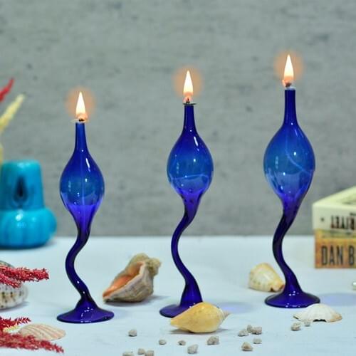 Flovart Decorative Swan Blown Glass Oil Lamp 3'lü Set Blue-Oil lamp butter Gift