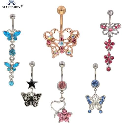 1Pc All Style Butterfly Long Pendant Navel Earrings for Belly Button Piercing Rings Surgical Steel Body Jewelry Piercing Nombril