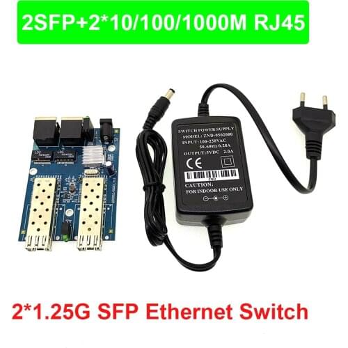 2SFP+2*Gigabit RJ45 Ethernet switch Ethernet Fiber Optical Media Converter Single Mode 2 RJ45 UTP and 2 SC fiber Port Board PCB