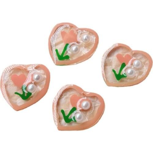 DIY Jewelry Findings Pearl Core Flower Painting Resin Heart Charms Ornament Accessories Necklace Pendants 30pcs 24*22mm