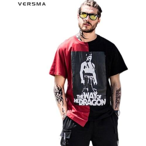 VERSMA 2017 Korean Harajuku BF Hit Color Printed Patchwork T-shirts Men Women Summer High Street Hip Hop Loose Couple Tshirt Men